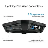 TP-Link Archer AX6000 | WiFi-Router | 8x RJ45 1000Mb/s, 1x 2,5G RJ45 WAN, 2x USB Ilość portów LAN8x [10/100/1000M (RJ45)]
