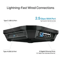 TP-link Archer AX6000 | WiFi Router | 8x RJ45 1000Mb/s, 1x 2.5G RJ45 WAN, 2x USB Ilość portów LAN8x [10/100/1000M (RJ45)]
