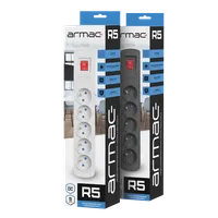 Armac R5 | Tira de força | sistema anti-surge, 5 tomadas, cabo de 1.5m, preto 2