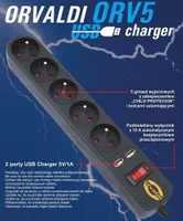 ORVALDI ORV5 3M SURGE PROTECTOR WITH USB PORTS Długość3m