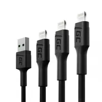 Green Cell KABGCSET04 | Zestaw 3x Kabel USB - Lightning | USB - Lightning 30cm, 120cm, 200cm do iPhone, iPad, iPod, biały LED, szybkie ładowanie