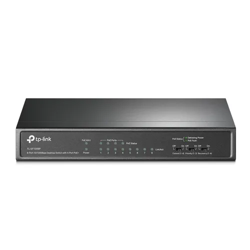 TP-Link TL-SF1008P | Switch | 8x RJ45 100Mb/s, 4x PoE Ilość portów PoE4x [802.3af/at (1G)]
