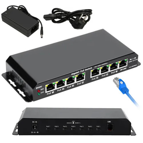 Extralink KRATOS | PoE Anahtarı | 7x Gigabit PoE, 1x Uplink RJ45, Güç kaynagi 24V 2.5A, 60W Ilość portów LAN8x [10/100/1000M (RJ45)]
