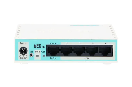 MikroTik hEX lite | Router | RB750r2, 5x RJ45 100Mbps Ilość portów LAN5x [10/100M (RJ45)]

