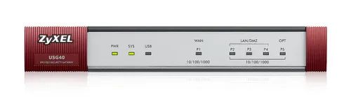 Zyxel USG40 Security Firewall | Brama zabezpieczająca | 4x RJ45 1000Mb/s, 1x OPT, 1x USB Rodzaj zasilania urządzeniaZasilacz