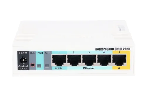 MikroTik RB951Ui-2HnD | WiFi роутер | 2,4GHz, 5x RJ45 100Mb/s, 1x USB Standardy sieci bezprzewodowejIEEE 802.11n