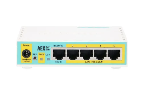 MikroTik hEX PoE lite | Router | RB750UPr2, 5x RJ45 100Mb/s, 1x USB Ilość portów LAN5x [10/100/1000M (RJ45)]
