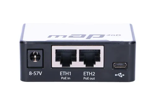 MikroTik mAP | WiFi Router | RBmAP2n, 2,4GHz, 2x RJ45 100Mb/s, 1x microUSB Standardy sieci bezprzewodowejIEEE 802.11n