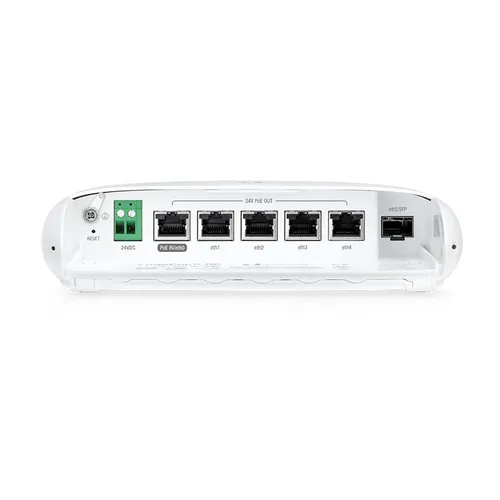 Ubiquiti EP-R6 Yönlendirici, EdgeMAX EdgePoint, 5x RJ45 1000Mb/s PoE, 1x SFP Diody LEDDziałanie, Link, PoE, Zasilanie, Prędkość