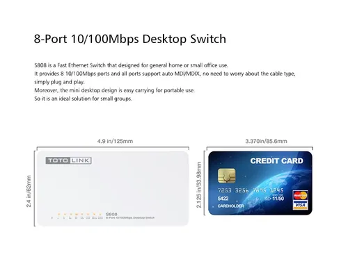 Totolink S808 | Switch | 8x RJ45 100Mb/s, Desktop Dopuszczalna wilgotność względna5 - 95