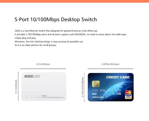 Totolink S505 | Schalter | 5x RJ45 100Mb/s, Desktop Dopuszczalna wilgotność względna5 - 95