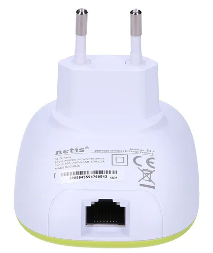 Netis E1+ | Extensor de rango WiFi | 300Mb/s, 2,4GHz, 1x RJ45 100Mb/s, Verde Standardy sieci bezprzewodowejIEEE 802.11g