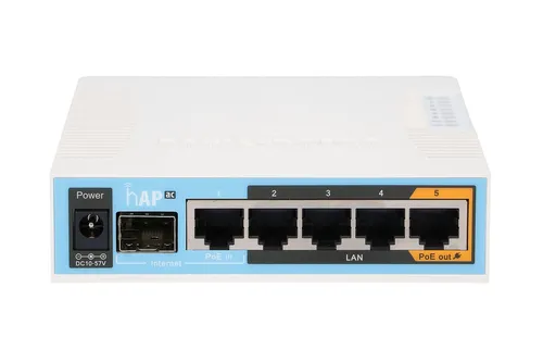 MikroTik hAP ac | WiFi Router | RB962UiGS-5HacT2HnT, Dual Band, 5x RJ45 1000Mb/s, 1x SFP, 1x PoE 2,4 GHzTak