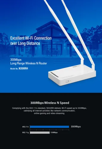 Totolink N300RH | WiFi Router | 300Mb/s, 2,4GHz, 5x RJ45 100Mb/s, 2x 8dBi 5