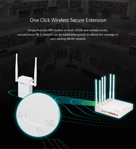 Totolink EX200 | WiFi Extender | 300Mb/s, 2,4GHz, 1x RJ45 100Mb/s, 2x 4dBi Dopuszczalna wilgotność względna5 - 90