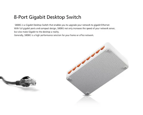 Totolink S808G | Switch | 8x RJ45 1000Mb/s Gigabit, Kryt Desktop Diody LEDDziałanie, Link, Zasilanie