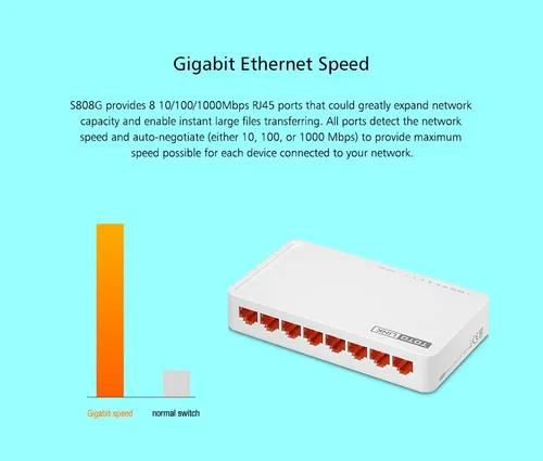 Totolink S808G | Switch | 8x RJ45 1000Mb/s Gigabit, Kryt Desktop Dopuszczalna wilgotność względna5 - 95