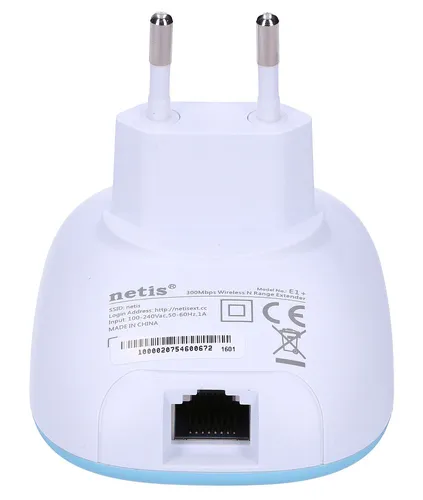 Netis E1+ | Posilovač signálu WiFi | 300Mb/s, 2,4GHz, 1x RJ45 100Mb/s, Modrý Standardy sieci bezprzewodowejIEEE 802.11g