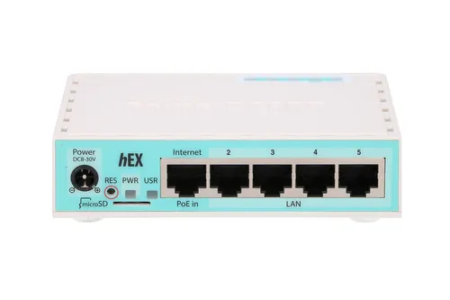MikroTik hEX RB750Gr3 | Router | 5x RJ45 1000Mb/s, 1x USB Ilość portów LAN5x [10/100/1000M (RJ45)]
