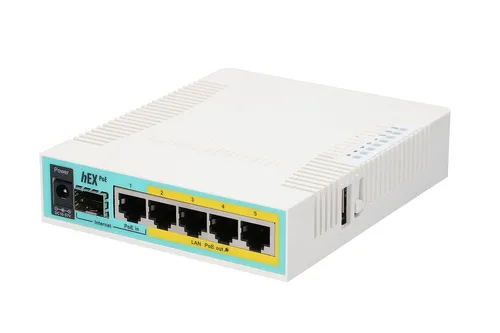 MikroTik hEX PoE | Router | 5x RJ45 1000Mb/s, 1x SFP, 1x USB Częstotliwość CPU800 MHz