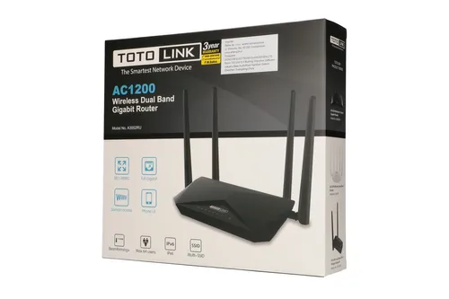 Totolink A3002RU | WiFi Роутер | AC1200, Dual Band, MU-MIMO, 5x RJ45 1000Mb/s, 1x USB Dynamiczny DNS (DDNS)Tak