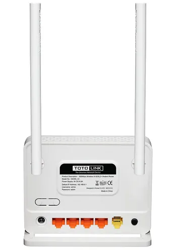 Totolink ND300 V2 | Router WiFi | 300Mb/s, 2,4GHz, 3x RJ45 100Mb/s,1x RJ11, ADSL2/2+, 2x 5dBi Standardy sieci bezprzewodowejIEEE 802.11b