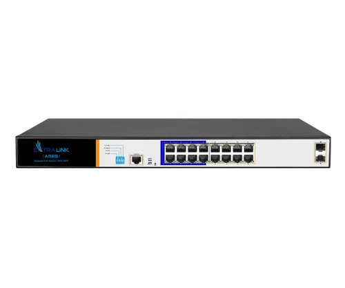 Extralink ARES | PoE Switch | 16x Gigabit PoE/PoE+, 2x SFP, 1x Puerto de consol, 150W, Gestionable Ilość portów LAN2x [1G (SFP)]
