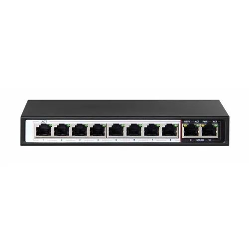 Extralink CERES | Switch PoE | 8x 100Mb/s PoE/PoE+, 2x RJ45 Uplink 100Mb/s, 96W Ilość portów PoE8x [802.3af/at (100M)]
