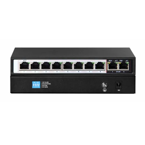 Extralink CERES | PoE Anahtarı | 8x 100Mb/s PoE/PoE+, 2x RJ45 Uplink 100Mb/s, 96W Standard sieci LANFast Ethernet 10/100Mb/s