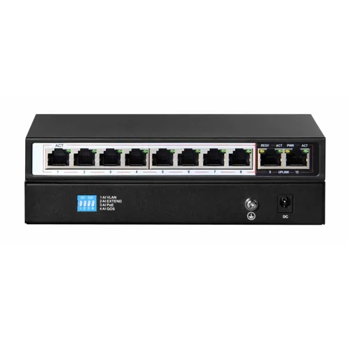 Extralink CERES | PoE Switch | 8x 100Mb/s PoE/PoE+, 2x RJ45 Uplink 100Mb/s, 96W Standard sieci LANFast Ethernet 10/100Mb/s