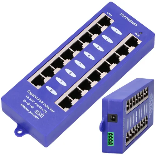 Extralink 8 Port | Gigabit PoE Injector | 8x 1000Mb/s RJ45, Mode B Ilość portów LAN8x [10/100/1000M (RJ45)]

