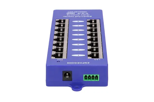 Extralink 8 Port | Gigabit PoE-Injektor | 8x 1000Mb/s RJ45, Modus B Gniazdko wyjścia DCTak