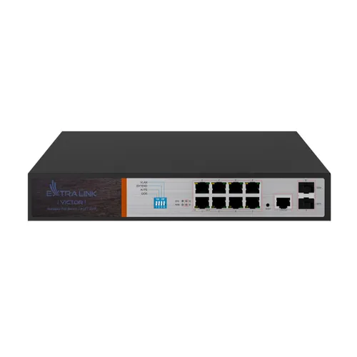 Extralink VICTOR | PoE Anahtarı | 8x Gigabit PoE/PoE+, 2x SFP, 1x Console Port, 150W, Yönetilen Ilość portów LAN2x [1G (SFP)]
