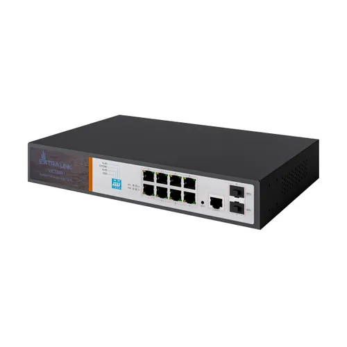 Extralink VICTOR | PoE Anahtarı | 8x Gigabit PoE/PoE+, 2x SFP, 1x Console Port, 150W, Yönetilen Standard sieci LANGigabit Ethernet 10/100/1000 Mb/s