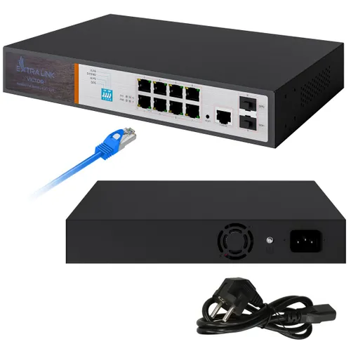 Extralink VICTOR | PoE-Schalter | 8x Gigabit PoE/PoE+, 2x SFP, 1x Konsolenanschluss, 150W, verwaltet Ilość portów LAN8x [10/100/1000M (RJ45)]
