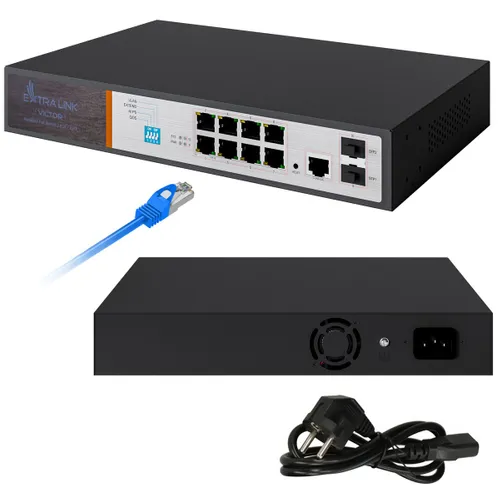 Extralink VICTOR | Switch PoE | 8x Gigabit PoE / PoE +, 2x SFP, 1x porta de console, 150 W, gerenciado Ilość portów LAN8x [10/100/1000M (RJ45)]
