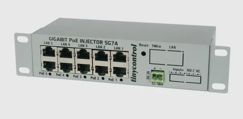 Tinycontrol 5G7A Gigabit | PoE Injector | 5x LAN, 5x LAN + PoE Prędkość transmisji danychGigabit Ethernet