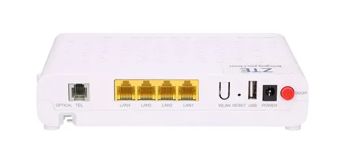 ZTE F623 | ONT | WiFi, 1x GPON, 3x RJ45 100Mb/s, 1x RJ45 1000Mb/s, 1x RJ11, 1x USB Ilość portów LAN3x [10/100M (RJ45)]
