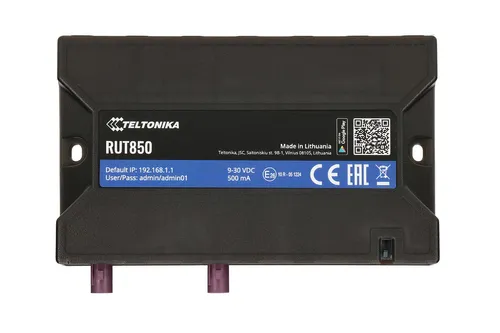 Teltonika RUT850 | Router Samochodowy LTE | Cat.4, brak GPS, WIFI 2,4GHz RUT850 9011S0 Częstotliwość pracy2.4 GHz