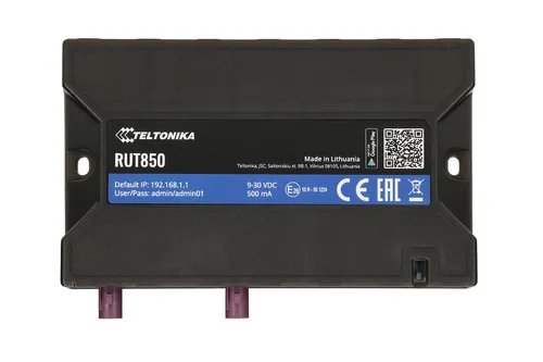 Teltonika RUT850 | LTE router | Cat.4, GPS, WIFI 2,4GHz RUT850 9011S0 içermeyen Częstotliwość pracy2.4 GHz