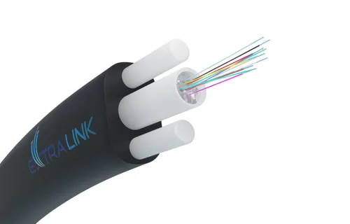 Extralink 12F | Cabo de fibra óptica | 1.5kN FRP, 12J G652D, aereo, plano, 2km Kabel do montażuNapowietrznego