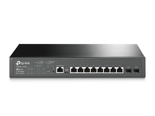 TP-Link T2500G-10MPS | Switch | 8x RJ45 1000Mb/s PoE+, 2x SFP, Rack, Řízený Ilość portów LAN8x [10/100/1000M (RJ45)]
