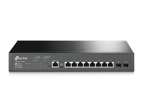 TP-Link T2500G-10MPS | Switch | 8x RJ45 1000Mb/s PoE+, 2x SFP, Rack, Managed Ilość portów LAN8x [10/100/1000M (RJ45)]
