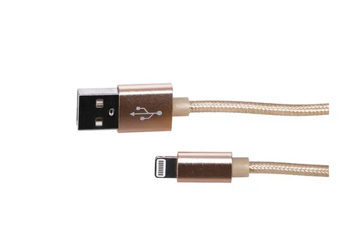 Extralink | Kabel s konektorem  Lightning | pro chytré telefony IPHONE, proud max. 2A, vyztužený copem, 1 m dlouhý, zlatý
