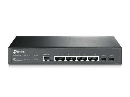 TP-Link T2500G-10TS | Switch | 8x RJ45 1000Mb/s, 2x SFP, Rack, Řízený Ilość portów LAN8x [10/100/1000M (RJ45)]
