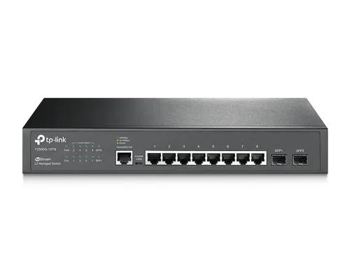 TP-Link T2500G-10TS | Switch | 8x RJ45 1000Mb/s, 2x SFP, Rack, Řízený Ilość portów LAN8x [10/100/1000M (RJ45)]
