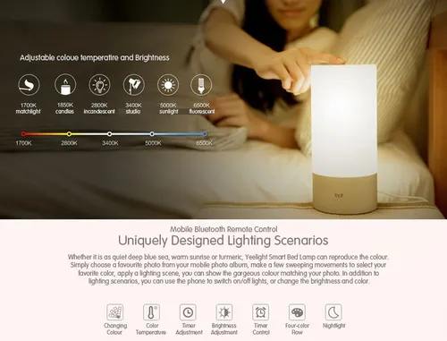 Xiaomi YEELIGHT Abajur de cabeceira | Lâmpada de cabeceira | Gold, Bluetooth Napięcie wejściowe AC100 -240