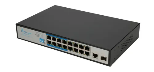 Extralink VIRTUS VER.2 | Switch PoE | 16x 100Mb/s PoE/PoE+, 1x Gigabit Combo (SFP/RJ45), 150W Ilość portów PoE16x [802.3af/at (100M)]
