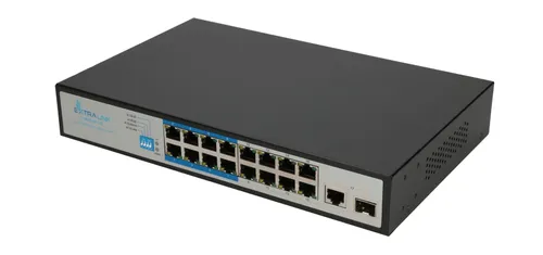 Extralink VIRTUS VER.2 | PoE Switch | 16x 100Mb/s PoE/PoE+, 1x Gigabit Combo (SFP/RJ45), 150W Ilość portów PoE16x [802.3af/at (100M)]
