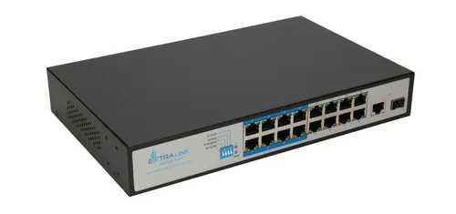 Extralink VIRTUS VER.2 | PoE-Schalter | 16x 100Mb/s PoE/PoE+, 1x Gigabit Combo (SFP/RJ45), 150W Standard sieci LANFast Ethernet 10/100Mb/s